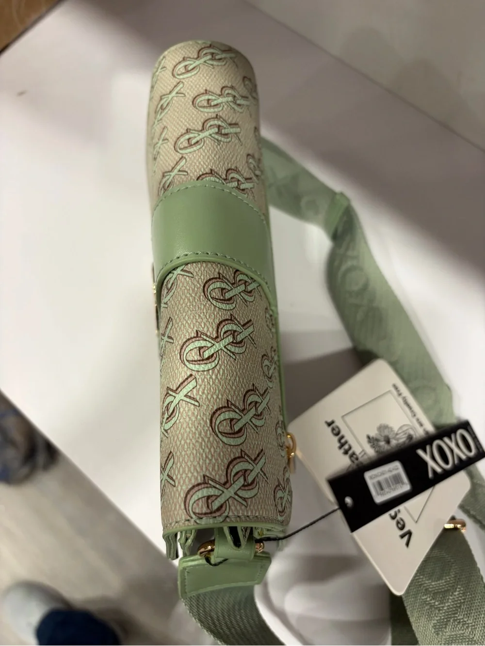 Green XOXO Monogram Crossbody Bag with Gold Accent NWT